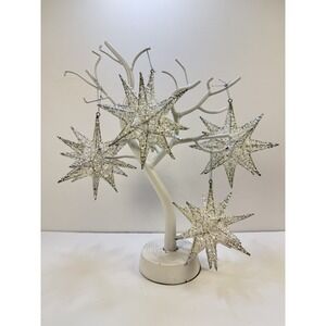 Sputnik Shaped Ornament - Silver Glitter w/hanger‎ 5" NWOT Pier One Set of 4
